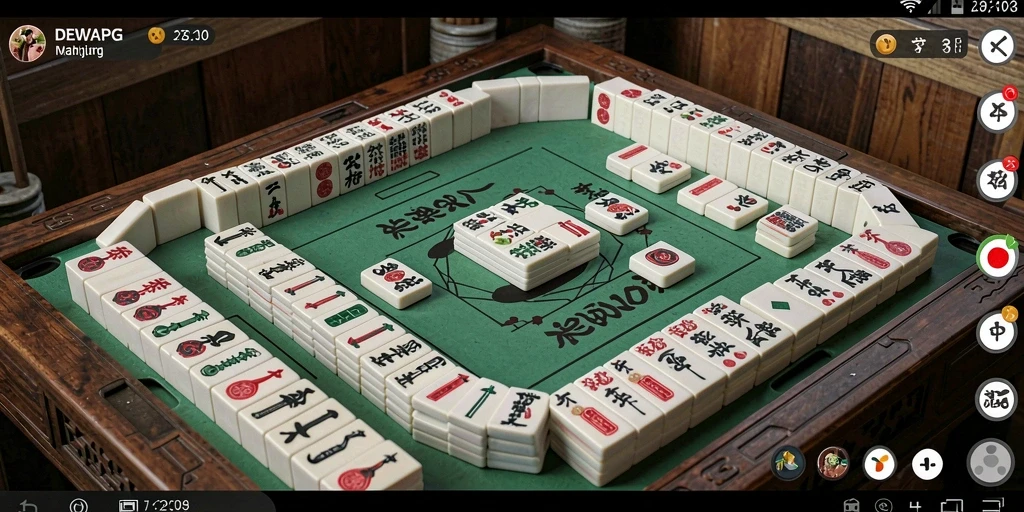 Tampilan gameplay penuh aksi dari DEWAPG dengan desain Mahjong yang menarik.