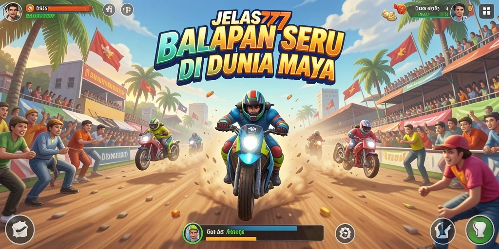 Tampilan layar utama JELAS777 dengan aksi balapan yang mendebarkan.