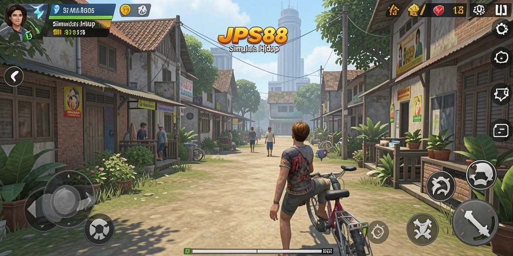 Screenshot JPS88 menampilkan karakter dalam dunia simulasi yang hidup.
