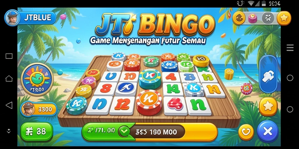 Screenshot utama JTBLUE menampilkan gameplay Bingo yang seru dan interaktif.