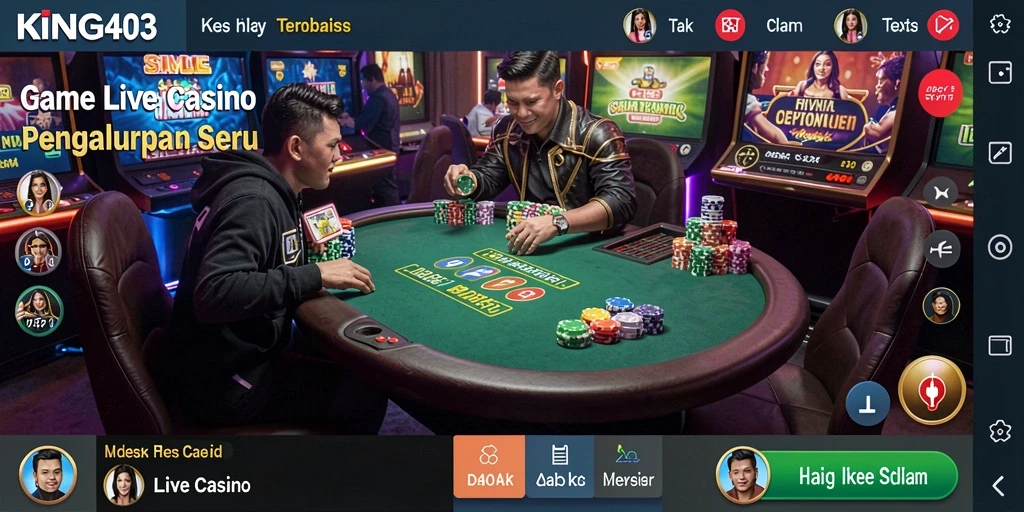 Screenshot gameplay KING403 menampilkan dealer profesional dan permainan kasino langsung yang menarik.