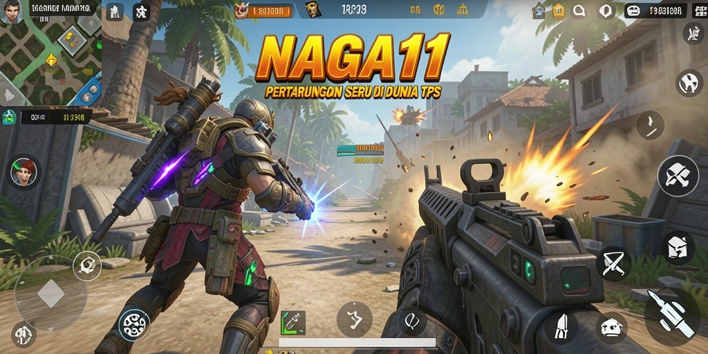 Tampilan gameplay seru di NAGA11 saat bertempur dalam TPS.