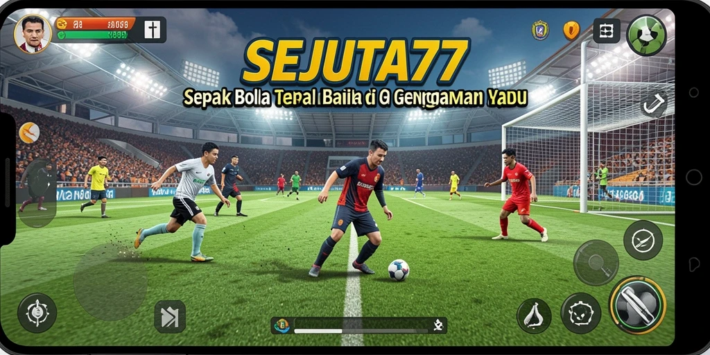 Screenshot utama SEJUTA77 menampilkan aksi seru permainan sepak bola.