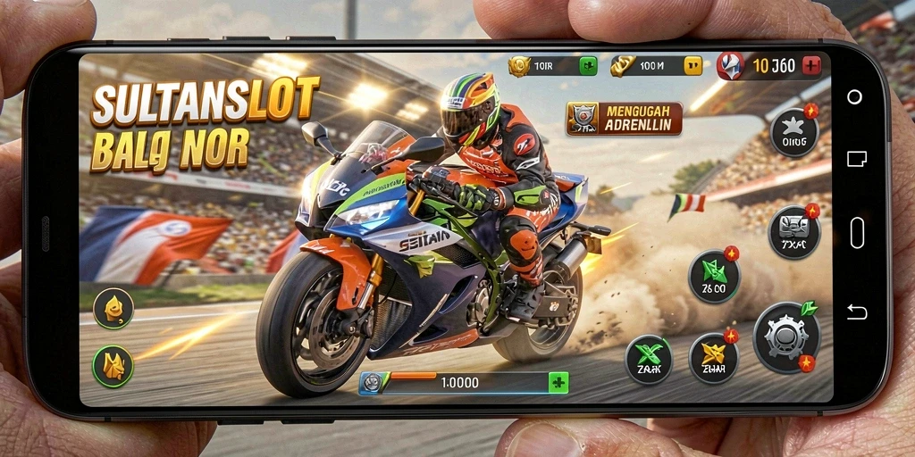 Gameplay SULTANSLOT yang mendebarkan dalam balapan motor.