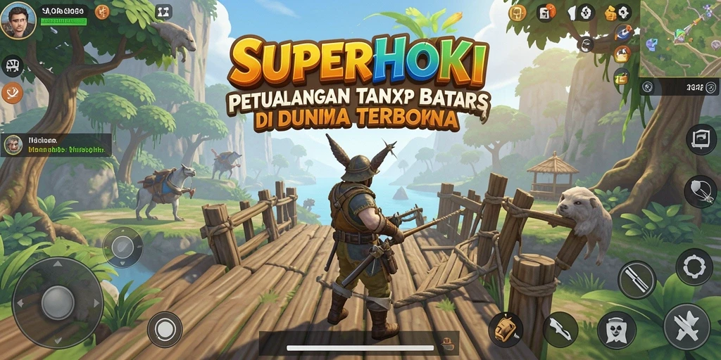 Screenshot SUPERHOKI menampilkan petualangan seru dalam dunia terbuka.